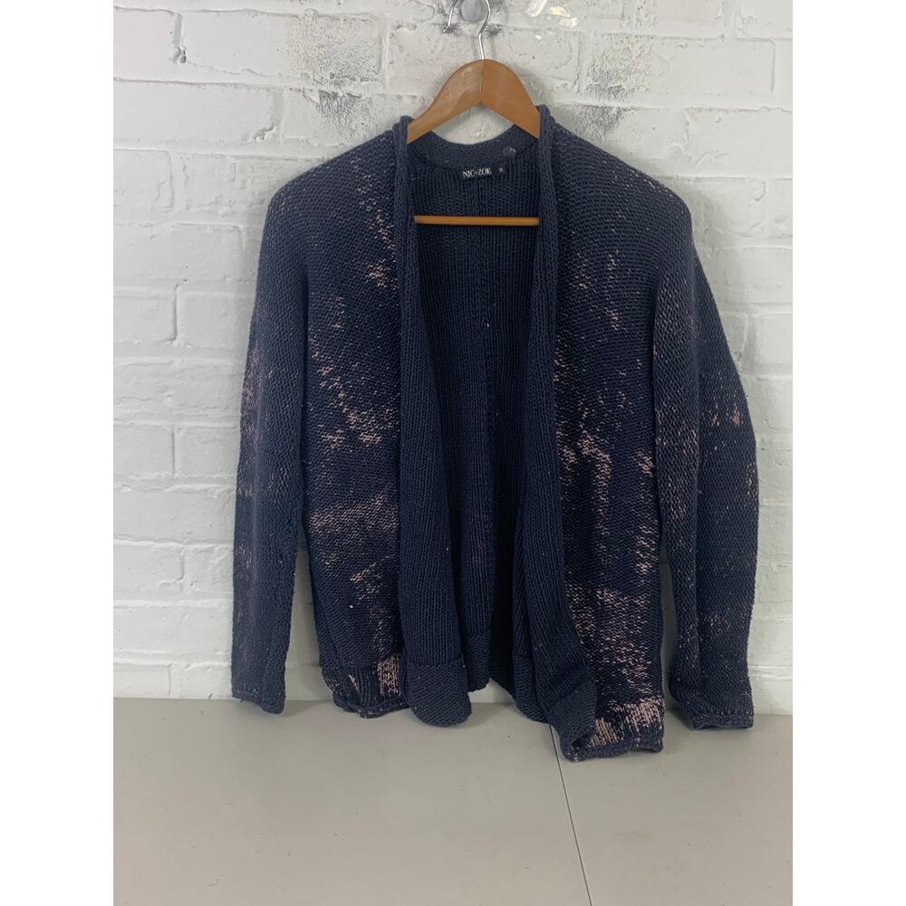 Nic + Zoe Women's Open Front Cardigan Sweater Long Sleeve Navy Blue Size M